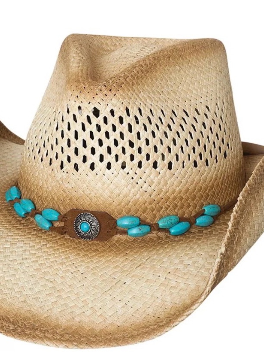 Bullhide Natural Straw Cowboy Hat with Turquoise Bead Band